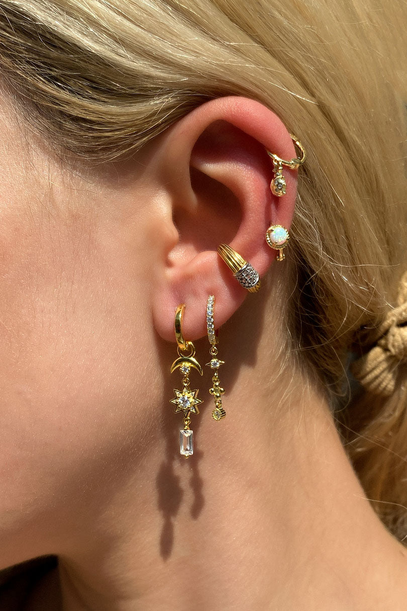Opal Taşlı Halka Piercing Küpe