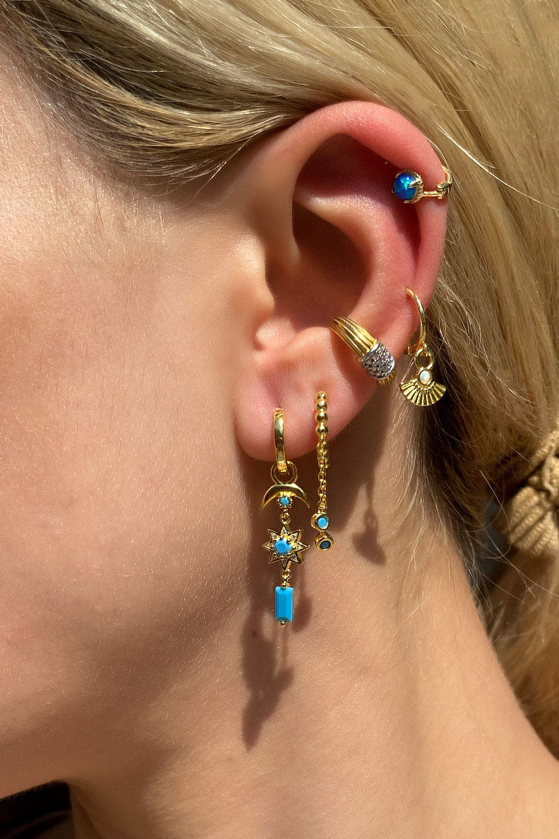Opal Taşlı Halka Piercing Küpe