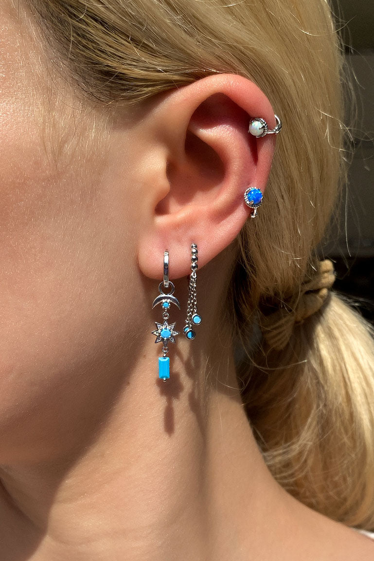 Opal Taşlı Halka Piercing Küpe