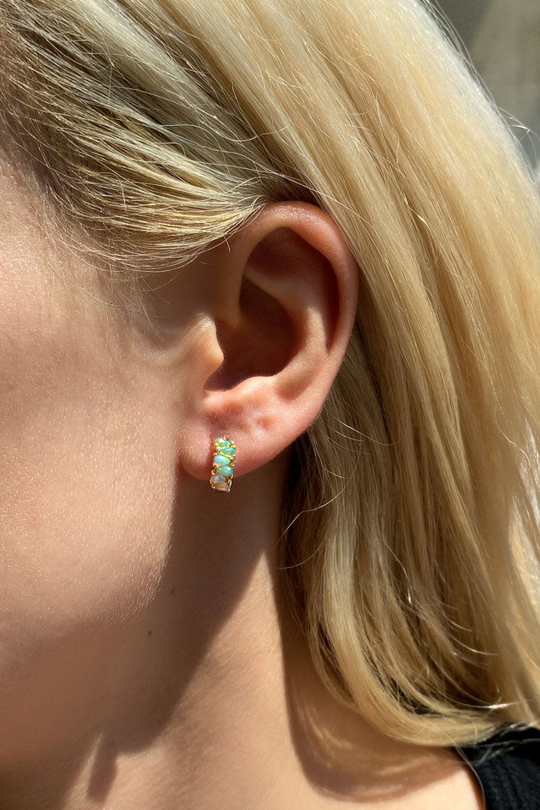 Damla Opal Taşlı, Minimal Halka Küpe