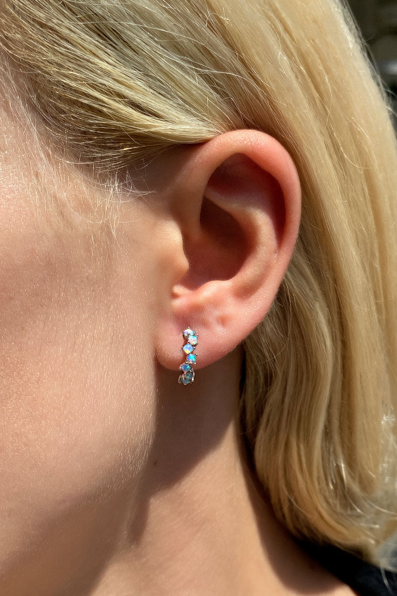 Opal Taşlı, Zigzag Minimal Halka Küpe