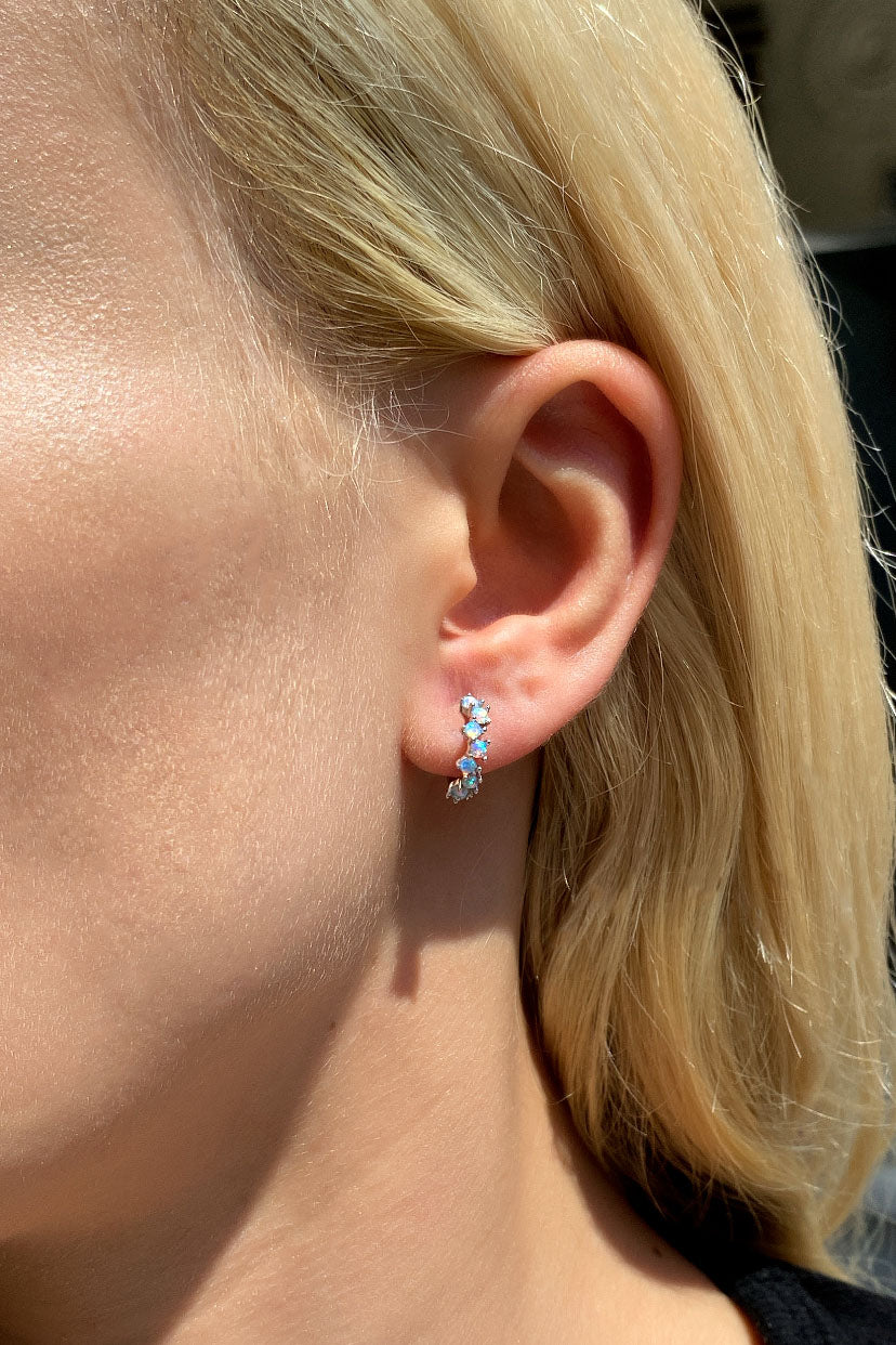 Opal Taşlı, Zigzag Minimal Halka Küpe