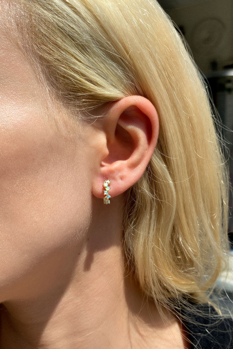 Opal Taşlı, Zigzag Minimal Halka Küpe